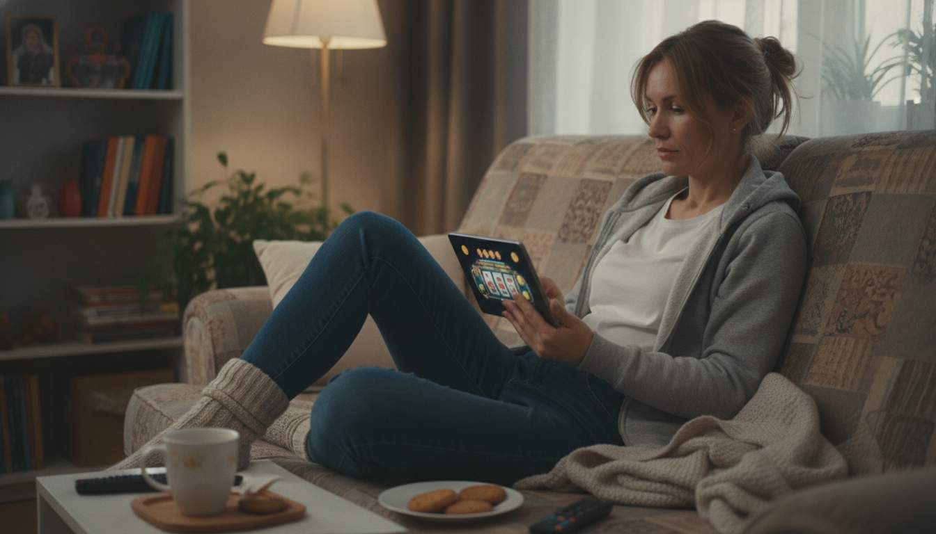 Игра в игровые автоматы в IrisCasinologin Женщина играет в игровые автоматы